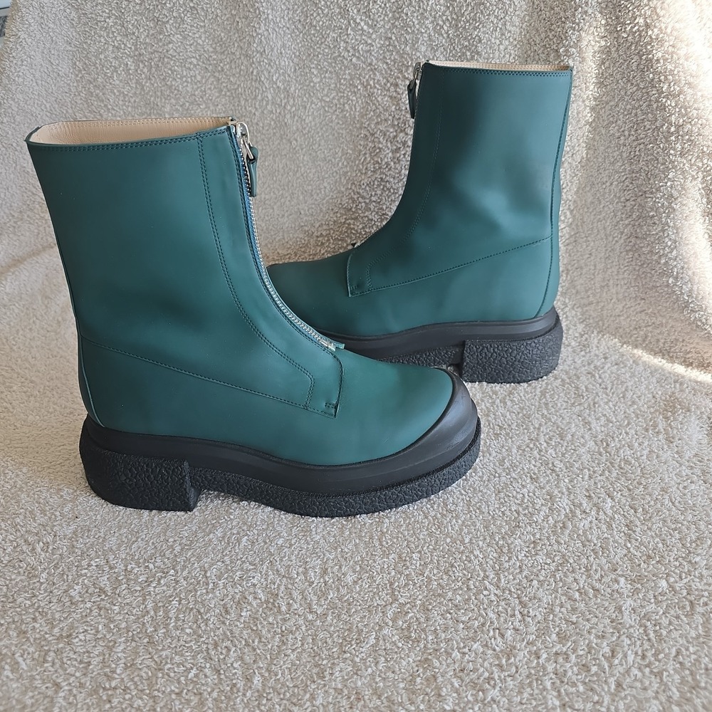 Stuart Weitzman Charli‎ Zip Sport Bootie Teal Green Chunky Platform Sz 8B